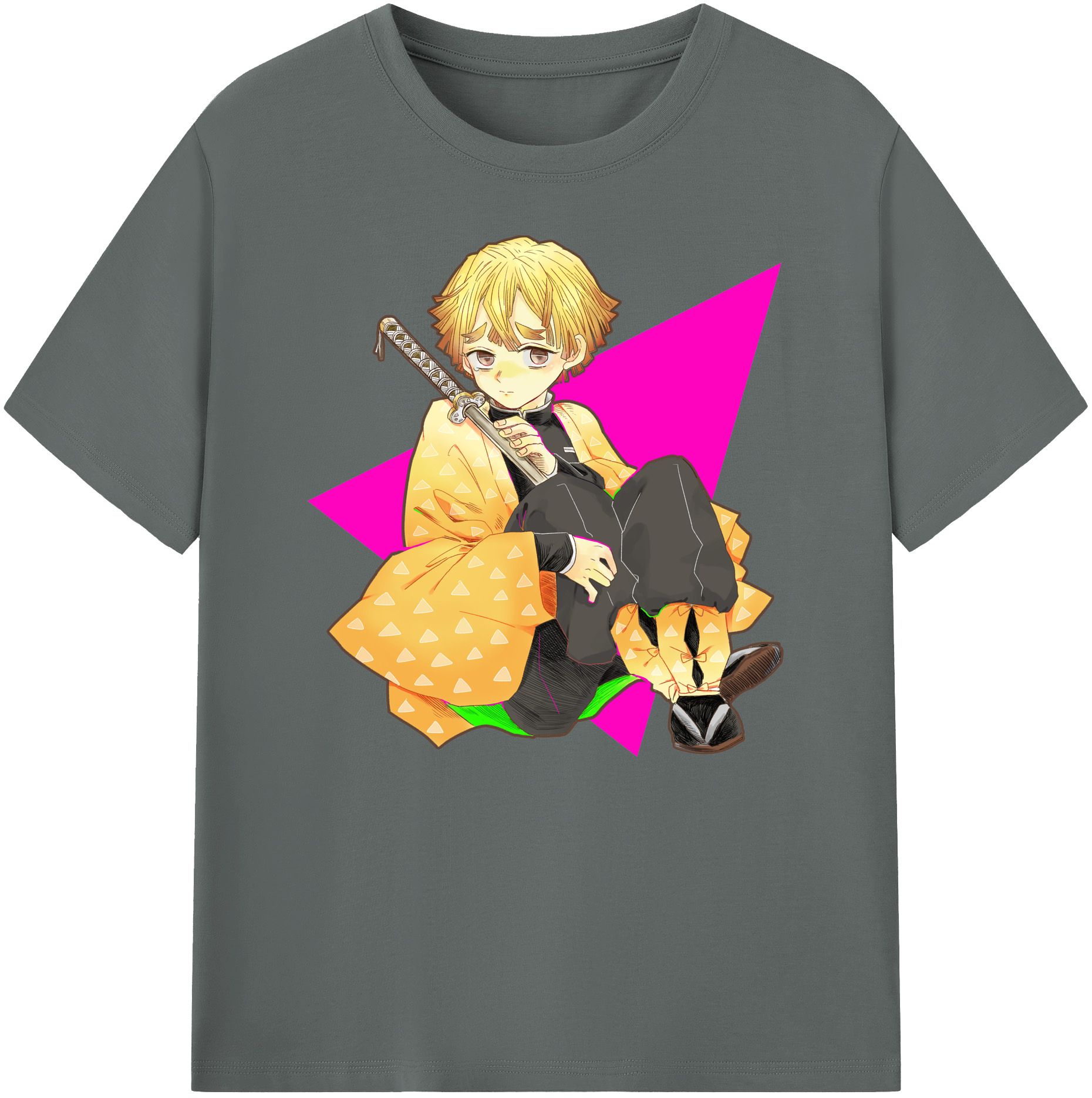 （画像用） 鬼滅の刃（きめつのやいば）我妻 善逸／あがつま ぜんいつ Agatsuma Zenitsu 綿100％ メンズ半袖Tシャツ｜肌触りやわらか＆通気性